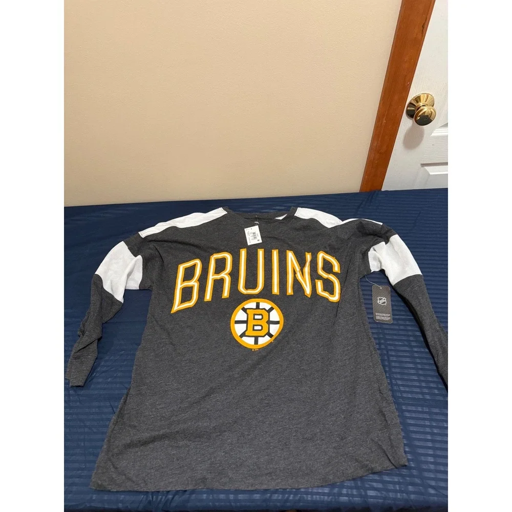 NHL Boston Bruins Girls Large 12/14 Long Sleeve Shirt Charcoal Gray Logo NWT